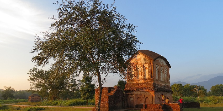 A picture of ruins of the ancient Kachari kingdom in Khaspur, located near Silchar.
