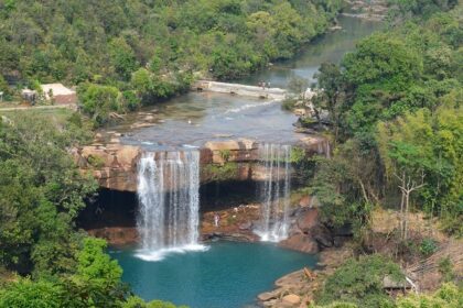 Explore the breathtaking views of majestic Khrangsuri waterfalls located in Meghalaya.