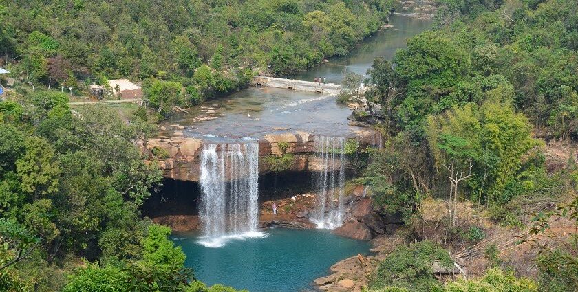 Explore the breathtaking views of majestic Khrangsuri waterfalls located in Meghalaya.