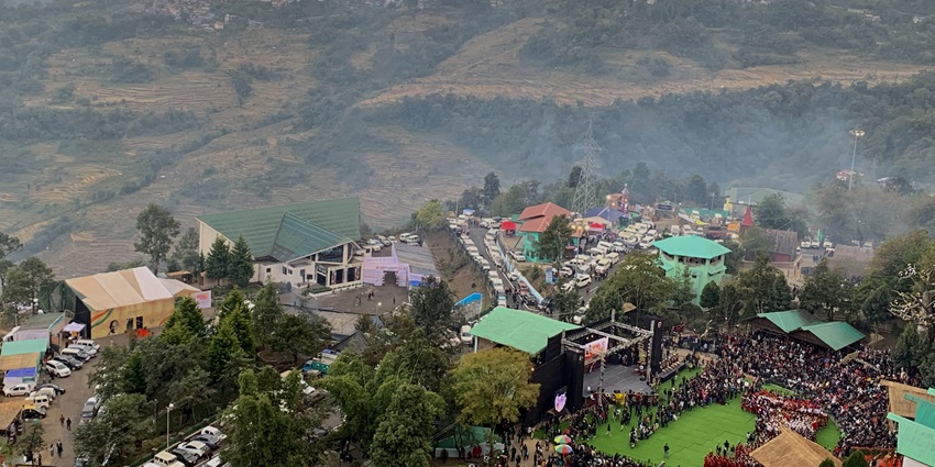 Scenic aerial snapshot of the Kisama Heritage Village during the hornbill festival in Kohima