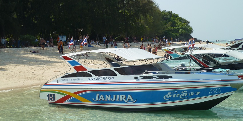 Speedboats parked at a beach in Pattaya