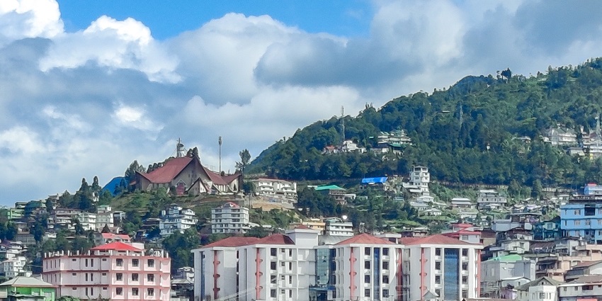 Scenic aerial snapshot of the beautiful Kohima Hill city amidst the dense forest