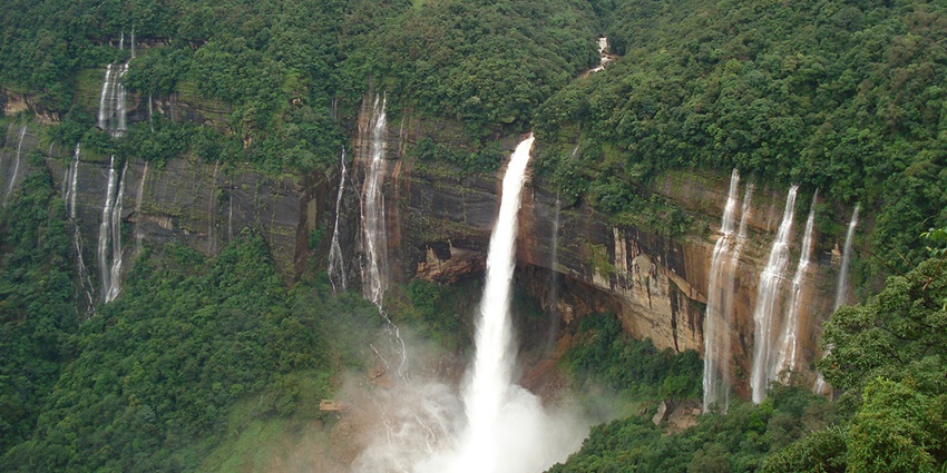 Aerial snap of a beautiful waterfall descending the hill–Places to visit in Karbi Anglong
