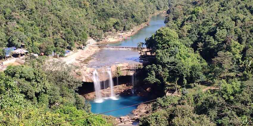 A scenic aerial snapshot of the Krang Suri Falls–Offbeat places in Meghalaya, India