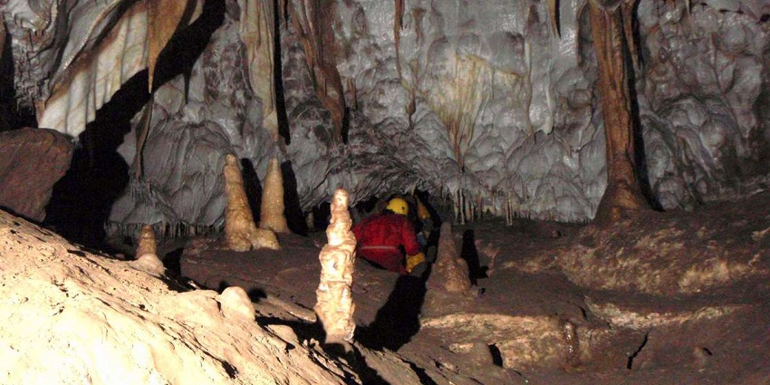 Calcite formations in Gavel Pot, a stunning display of natural beauty within the cave
