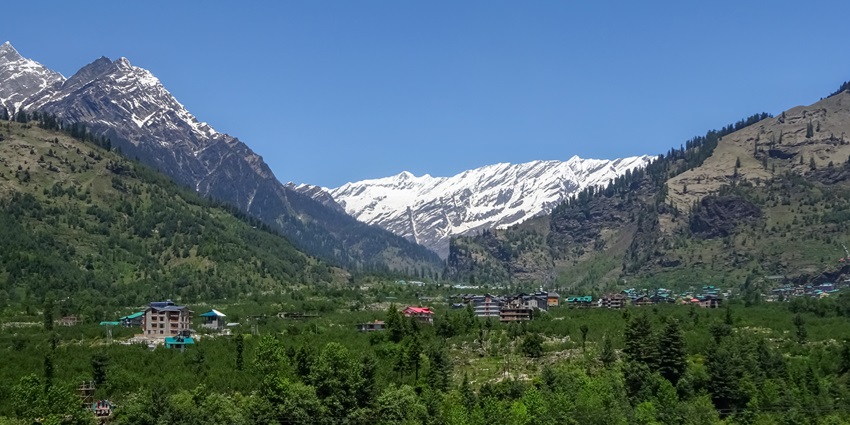 Panaromic image of the Himalayan snow laden mountain ranges near the Kalath springs