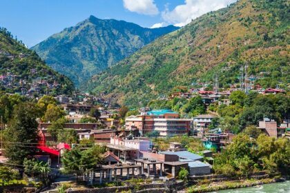 View of Beas River winding through hills - Places to visit in Kullu Manali in December.