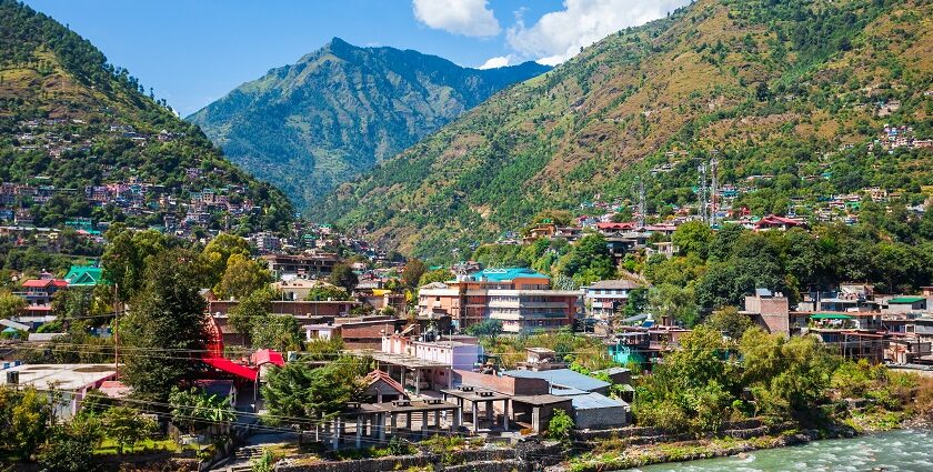 View of Beas River winding through hills - Places to visit in Kullu Manali in December.