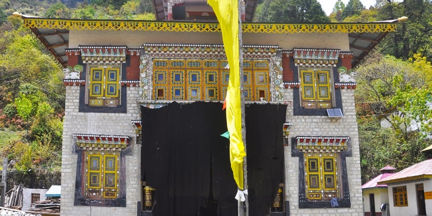 A frontal view of a Buddhist monastery. One of the most spiritual places to visit in Lachen