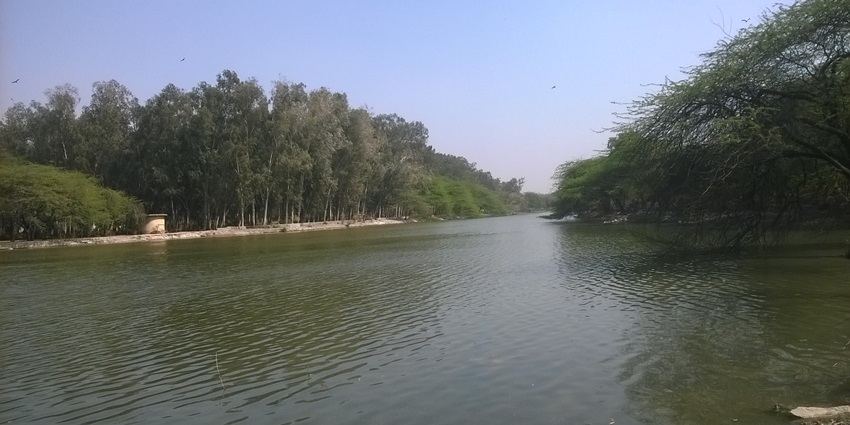 The panoramic view of the beautiful sanjay lake near the E-O-D Adventure park