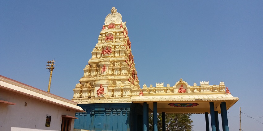 A picture of a holy shrine of Narasimha Swamy with intricate carvings & architecture.
