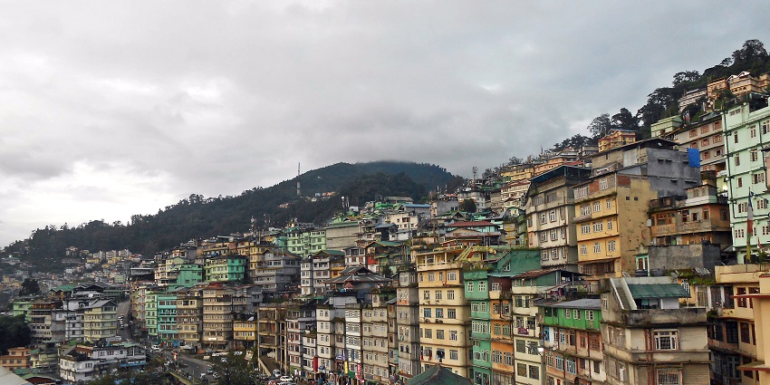 A mesmerising aerial view of the Lal Bazaar with a lot of shops during the daytime.