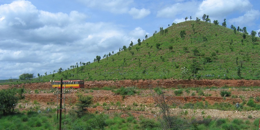 Panaromic view of the hills of andhra covered in the desne flora and fauna of South India