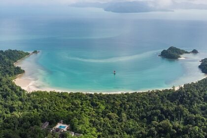 The breathtaking panoramic view of the beautiful and isolated island in Malaysia.