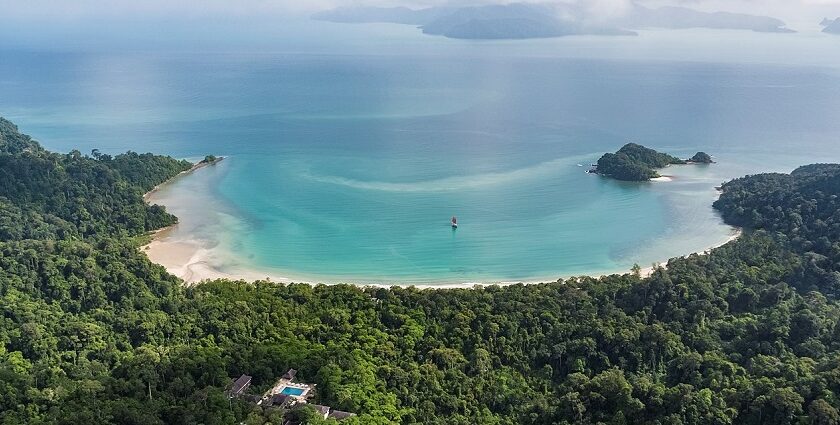 The breathtaking panoramic view of the beautiful and isolated island in Malaysia.