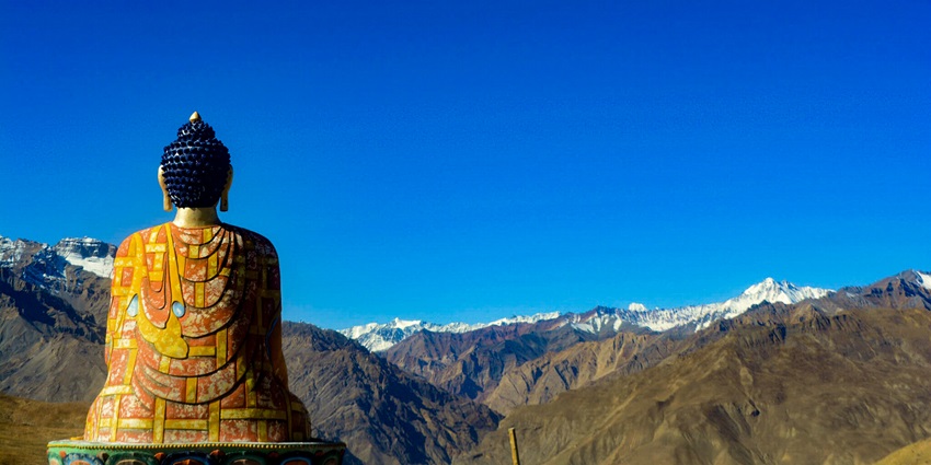 View of a large Buddha Stature at the Langza Village located in Himachal Pradesh.