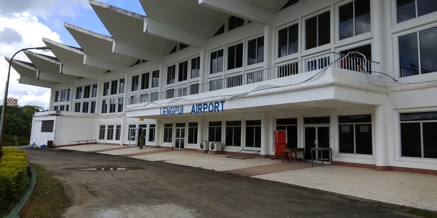 Lengpui Airport in Aizawl surrounded by lush green hills - travellers can reach Vantawng.
