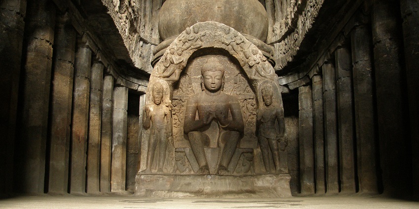 The Vishvakarma Buddhist Cave at Ellora, showcasing ancient rock-cut architecture.
