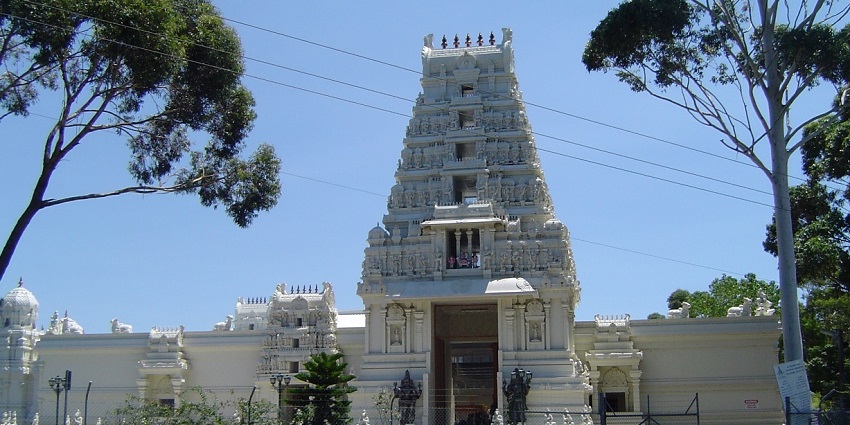 Picturesque view of Venkateswara temple from the outside, the intricate architecture elevating its charm