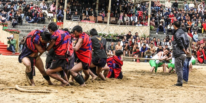 A picture of cultural activities and games happening at Hornbill Music Festival
