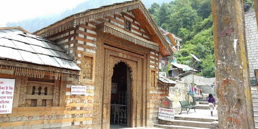 Devotees gathered at the sacred Vashisht Temple located in Manali, Himachal Pradesh.