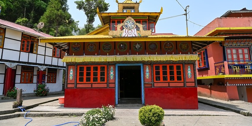 A frontal view of a monastery