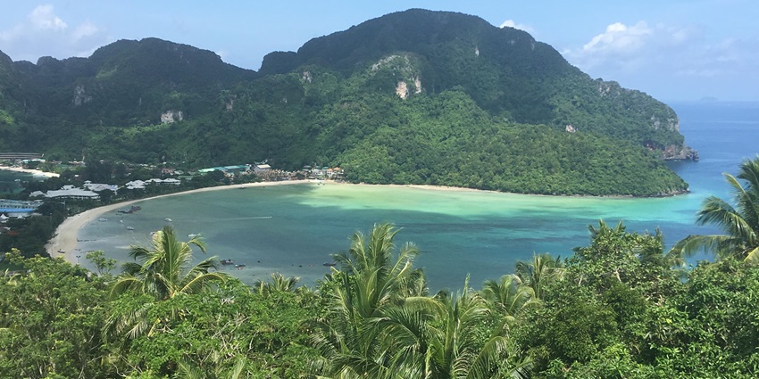 A panoramic view of Loh Dalum Bay on Ko Phi Phi Don, Thailand–phi phi island national park