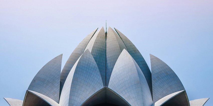 Majestic snapshot of the beautiful Lotus temple tajken from a distance in Delhi