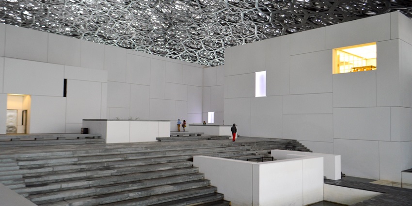 A picture taken inside the famous Louvre Abu Dhabi museum showing its intricate design