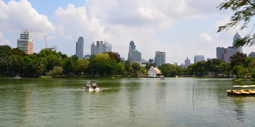 Peaceful view of Lumpini Park in Bangkok, lush greenery - places to visit in Bangkok