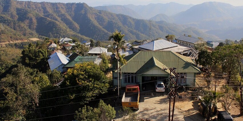 Panoramic snapshot of the beautiful valley amidst the hills near the Dampha National Park