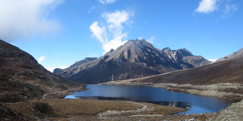Scenic snapshot of a high altitude lake in the foothills in Tawang, Arunachal Pradesh