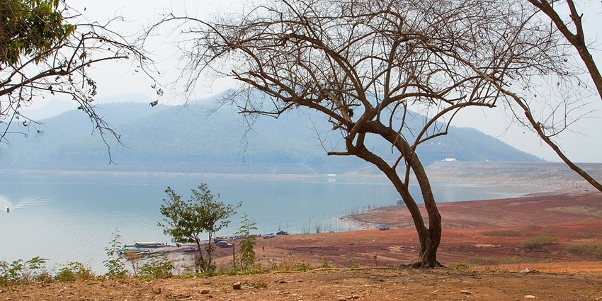 A picture of a reservoir near the Elephant Nature Park surrounded by lush greenery