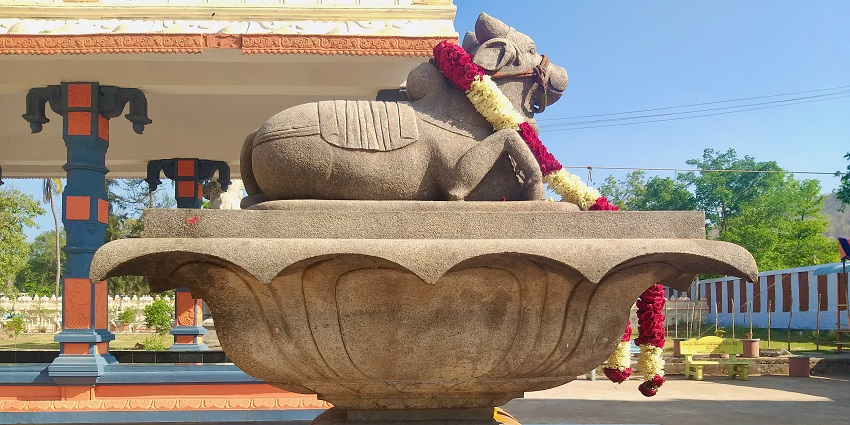 An image of the main sanctum located in the Mahanandi Temple in Nallamala hills.