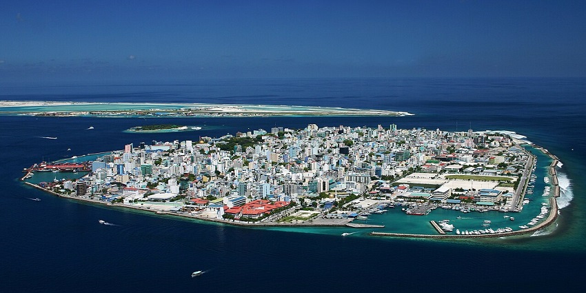 Aerie Panoramic view of the beautiful male city from the plane–places to visit in Maldives