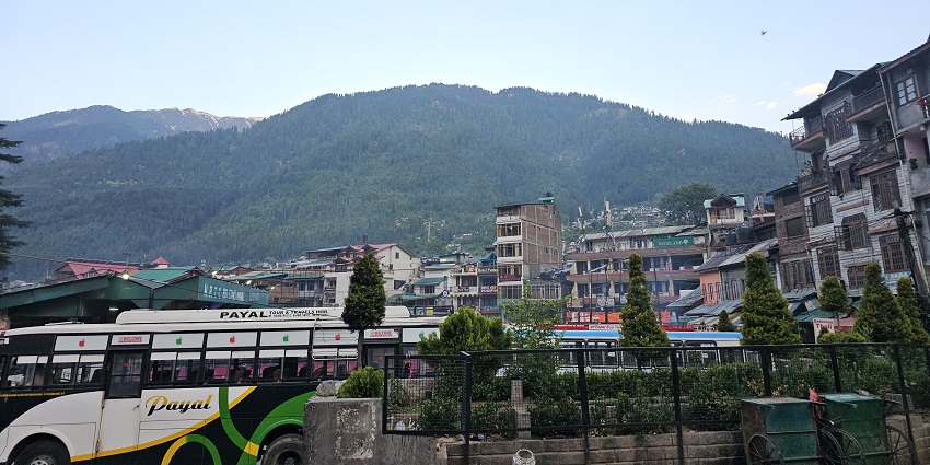 Panoramic view of the beautiful Manalin and its green lush hills of Himalaya
