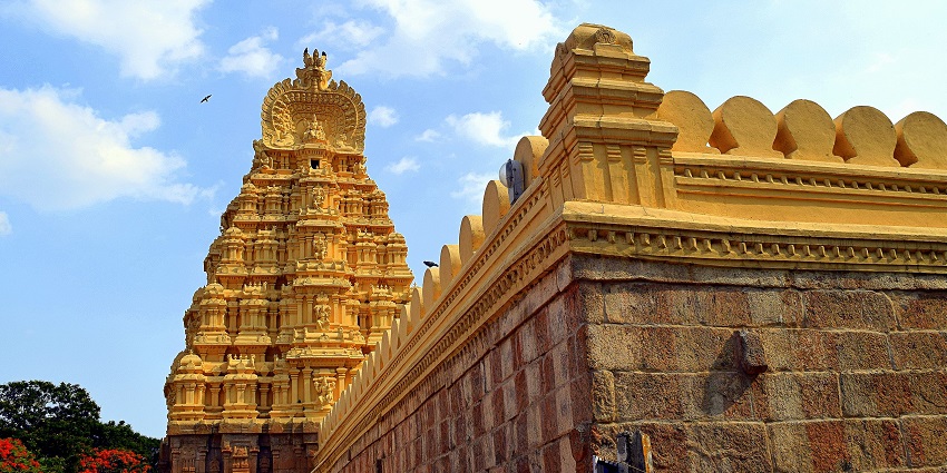 View of a sacred place for praying, located in Srirangapatna, with backdrop of cloudy sky.
