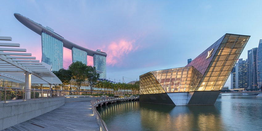 Marina Bay Sands, Singapore, with its iconic rooftop infinity pool and stunning skyline.