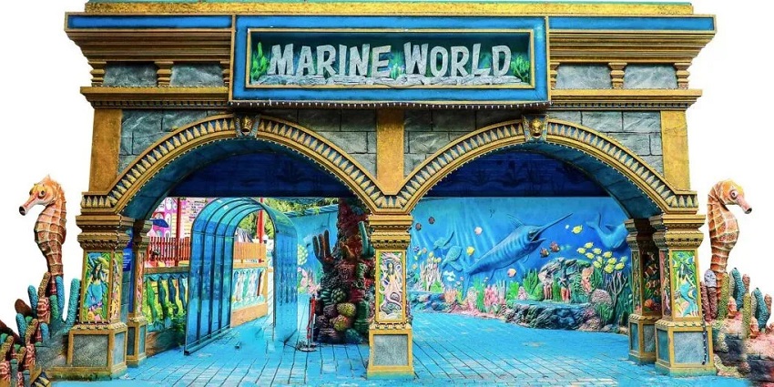 Marine World Aquarium in Kerala displaying colourful fish tanks and aquatic life exhibits