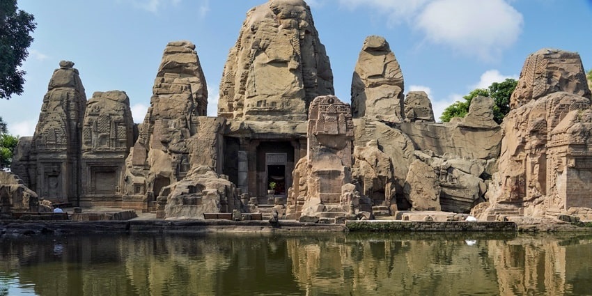Magnificent view of the Masroor Rock Cut Temple which is near the Hot spring