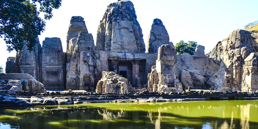 A view of the Masroor Rock Temple, one of the top places to visit in Dharamshala in May.