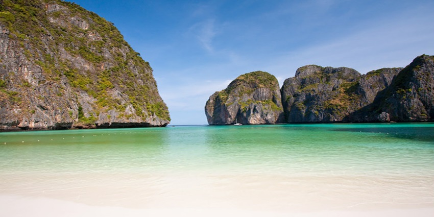 Maya Bay is one of the best places to visit around the Bamboo Island in Thailand.