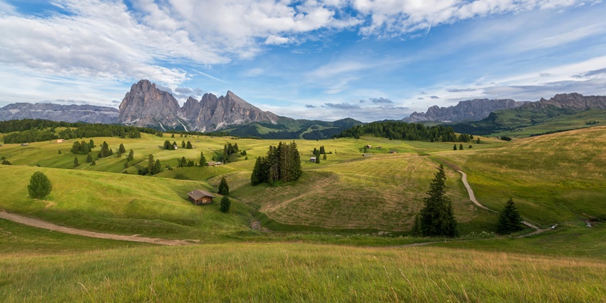 A scenic view of rolling grasslands and rustic peaks in the region of Medziphema.
