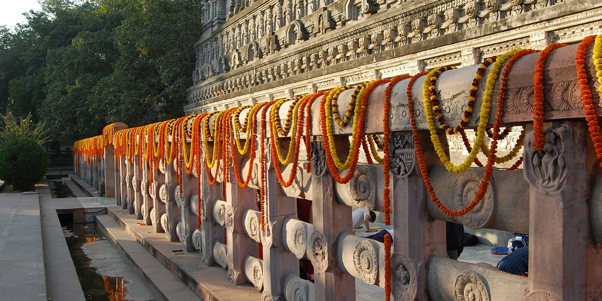 A glimpse of the spiritual tourist attraction of the region decorated with garlands.
