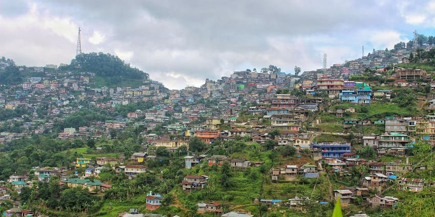 Aerial view of the beautiful Mokokchung town amidst the lush hills covered in vegetation