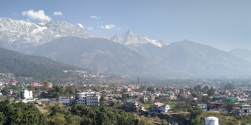A picture of a hill-top view of the city of Dharamshala where the monastery is located