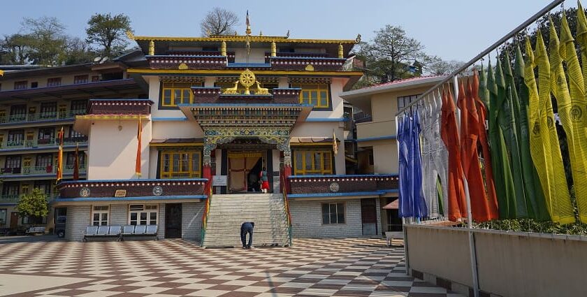 View of the mesmerising architecture and vibrant Gonjang Monastery in Gangtok, Sikkim