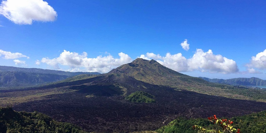Scenic image of the beautiful mount Agung from the hills of Bali in Indonesia