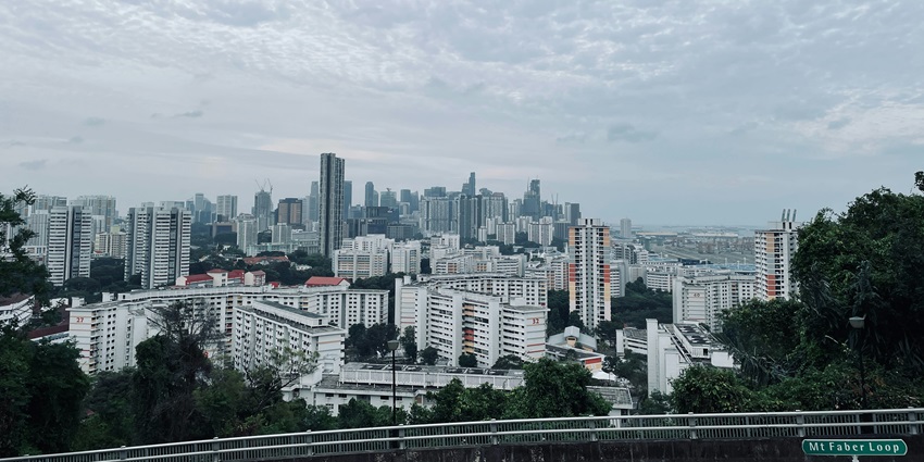 A stunning view of the city with houses from the top of a hill during the daytime.