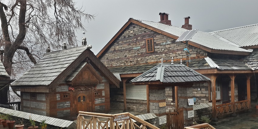 Snapshot of the beautiful Naggar castle palace and the museum in the hills of himachal